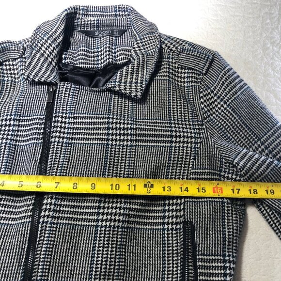 Stoosh Women Black Plaid Cropped Belted Zip Front Blazer Jacket Size Large L - Picture 3 of 10